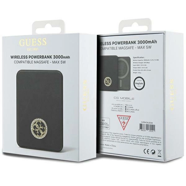 Guess MagSafe 4G Strassed Metal Logo induction power bank 5W 3000mAh - blackeng
