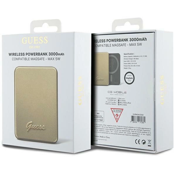 Guess MagSafe Metal Script Logo induction power bank 5W 3000mAh - goldeng