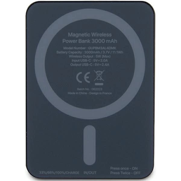 Guess MagSafe Metal Script Logo induction power bank 5W 3000mAh - blackeng