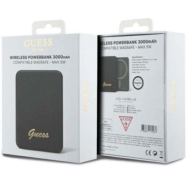 Guess MagSafe Metal Script Logo induction power bank 5W 3000mAh - blackeng