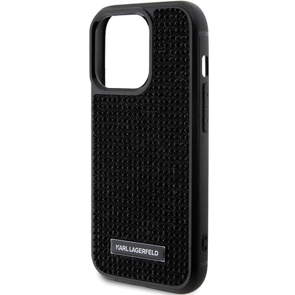 Karl Lagerfeld Rhinestone Logo Metal Plate case for iPhone 15 Pro - blackeng