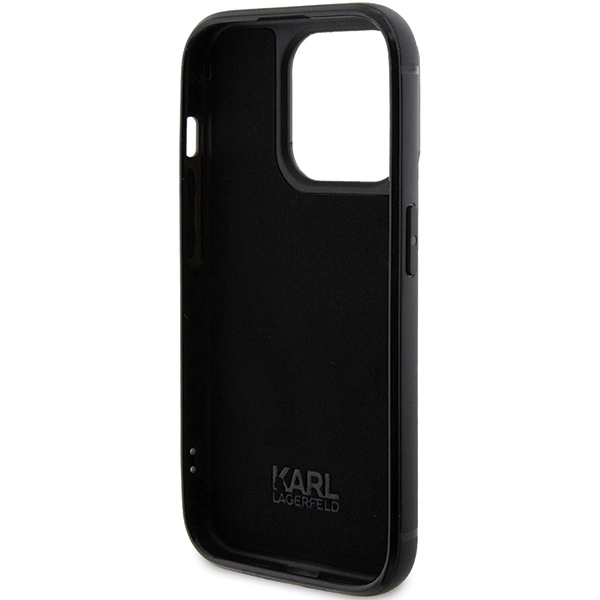 Karl Lagerfeld Rhinestone Logo Metal Plate case for iPhone 15 Pro - blackeng