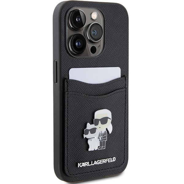 Karl Lagerfeld Saffiano Cardslot Karl&Choupette Metal Pin case for iPhone 15 Pro - blackeng