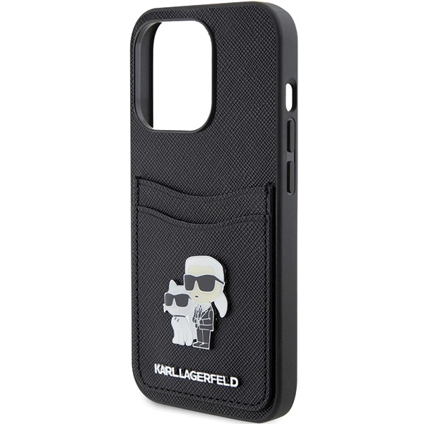 Karl Lagerfeld Saffiano Cardslot Karl&Choupette Metal Pin case for iPhone 15 Pro - blackeng