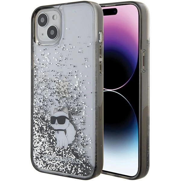 Karl Lagerfeld Liquid Glitter Choupette case for iPhone 15 Plus - transparenteng