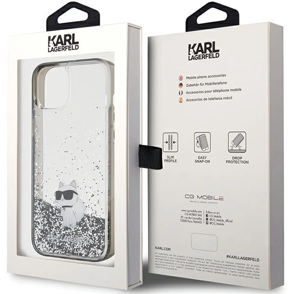Karl Lagerfeld Liquid Glitter Choupette case for iPhone 15 Plus - transparenteng