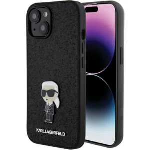 Karl Lagerfeld Fixed Glitter Ikonik Logo Metal Pin case for iPhone 15 - blackeng