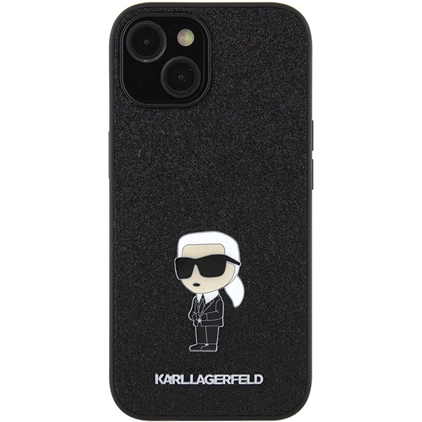 Karl Lagerfeld Fixed Glitter Ikonik Logo Metal Pin case for iPhone 15 - blackeng