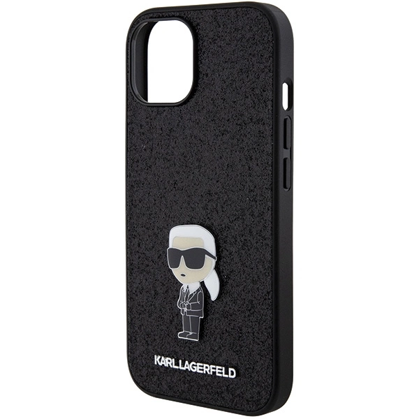 Karl Lagerfeld Fixed Glitter Ikonik Logo Metal Pin case for iPhone 15 - blackeng
