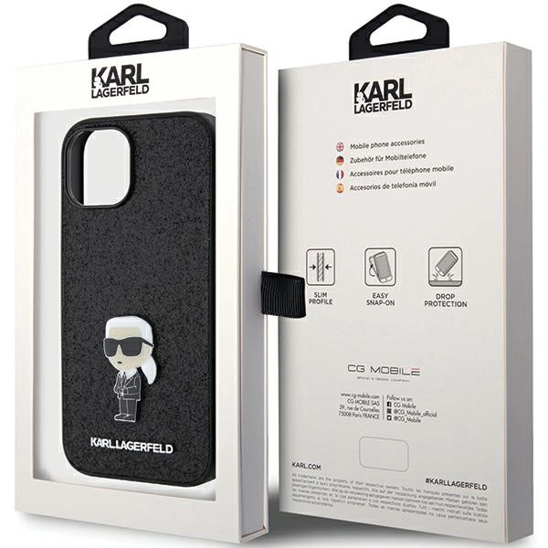 Karl Lagerfeld Fixed Glitter Ikonik Logo Metal Pin case for iPhone 15 - blackeng