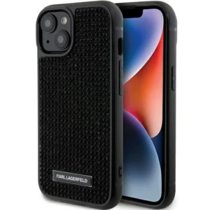Karl Lagerfeld Rhinestone Logo Metal Plate case for iPhone 15 - blackeng