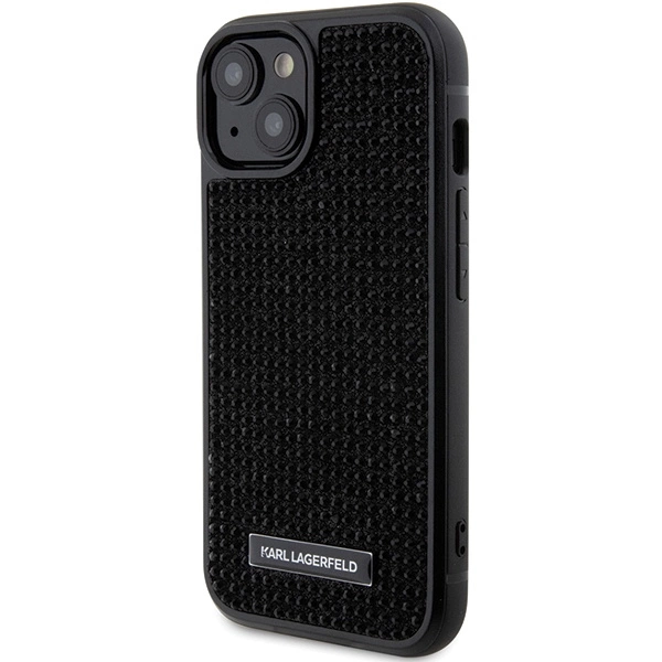 Karl Lagerfeld Rhinestone Logo Metal Plate case for iPhone 15 - blackeng