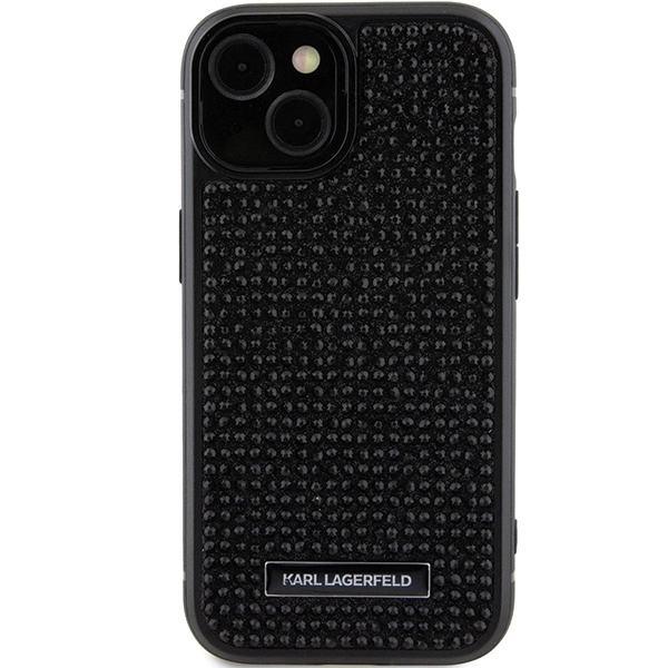 Karl Lagerfeld Rhinestone Logo Metal Plate case for iPhone 15 - blackeng