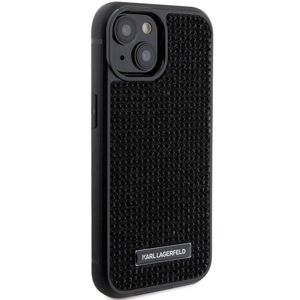 Karl Lagerfeld Rhinestone Logo Metal Plate case for iPhone 15 - blackeng
