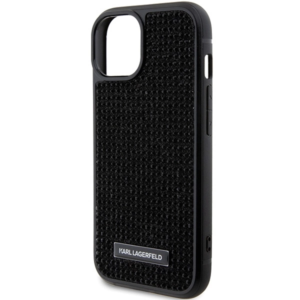 Karl Lagerfeld Rhinestone Logo Metal Plate case for iPhone 15 - blackeng