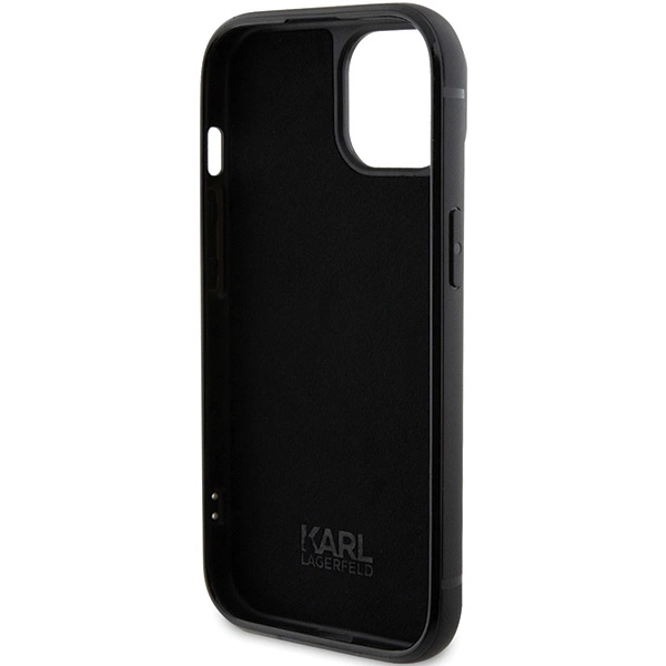 Karl Lagerfeld Rhinestone Logo Metal Plate case for iPhone 15 - blackeng