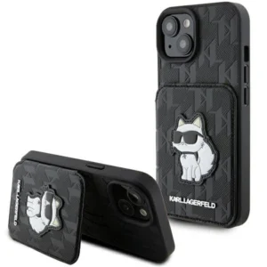 Karl Lagerfeld Saffiano Cardslots and Stand Monogram Choupette case for iPhone 15 - blackeng