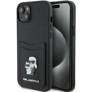 Karl Lagerfeld Saffiano Cardslot Karl&Choupette Metal Pin case for iPhone 15 - blackeng