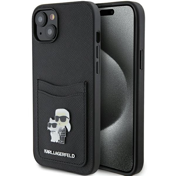Karl Lagerfeld Saffiano Cardslot Karl&Choupette Metal Pin case for iPhone 15 - blackeng