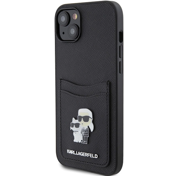 Karl Lagerfeld Saffiano Cardslot Karl&Choupette Metal Pin case for iPhone 15 - blackeng