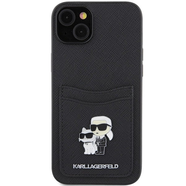Karl Lagerfeld Saffiano Cardslot Karl&Choupette Metal Pin case for iPhone 15 - blackeng