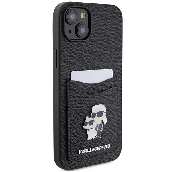 Karl Lagerfeld Saffiano Cardslot Karl&Choupette Metal Pin case for iPhone 15 - blackeng