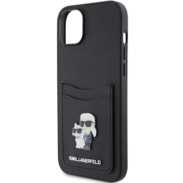 Karl Lagerfeld Saffiano Cardslot Karl&Choupette Metal Pin case for iPhone 15 - blackeng