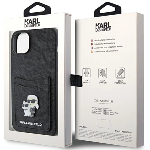 Karl Lagerfeld Saffiano Cardslot Karl&Choupette Metal Pin case for iPhone 15 - blackeng