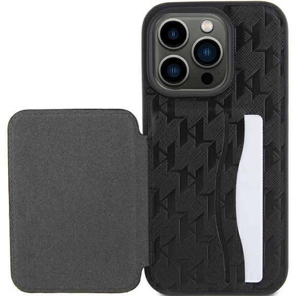 Karl Lagerfeld Saffiano Cardslots and Stand Monogram Ikonik Patch case for iPhone 15 Pro Max - blackeng
