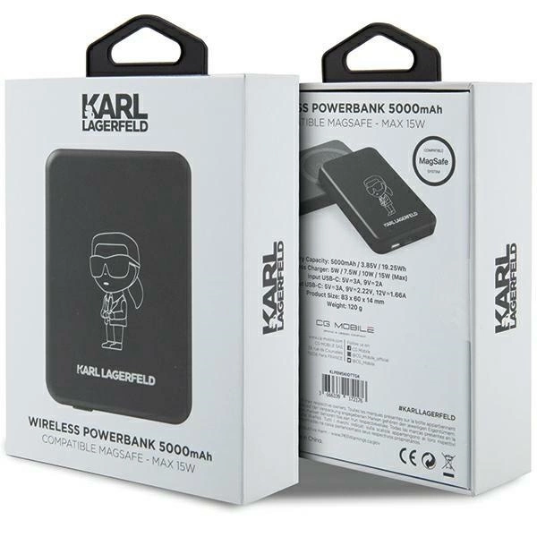 Karl Lagerfeld NFT Outline Ikonik MagSafe 5000mAh induction power bank - blackeng