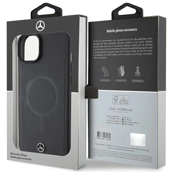Mercedes Smooth Leather MagSafe case for iPhone 15 Plus - blackeng