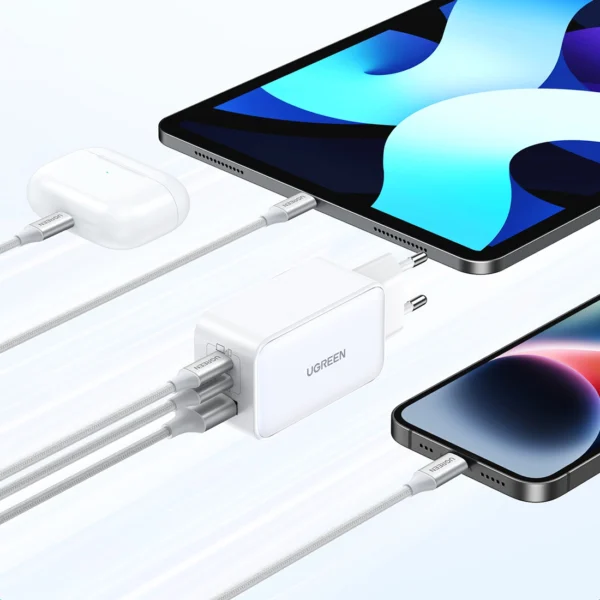 Ugreen CD244 65W USB-A / 2x USB-C GaN fast charger - whiteeng