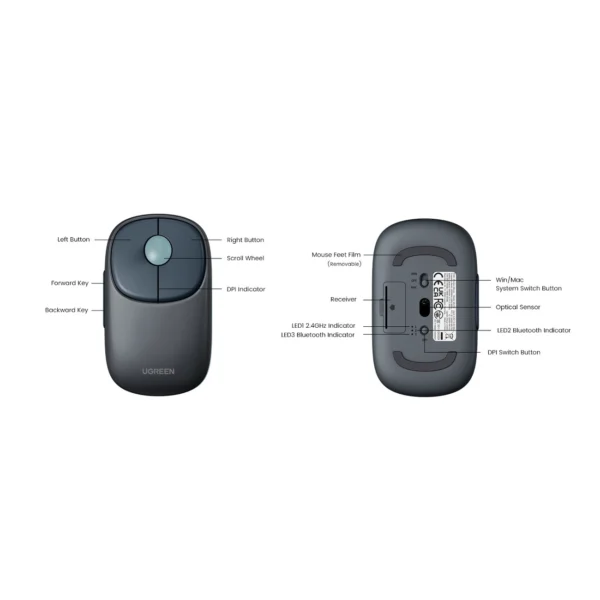 Ugreen MU102 FUN+ Bluetooth / 2.4 GHz wireless mouse - blackeng