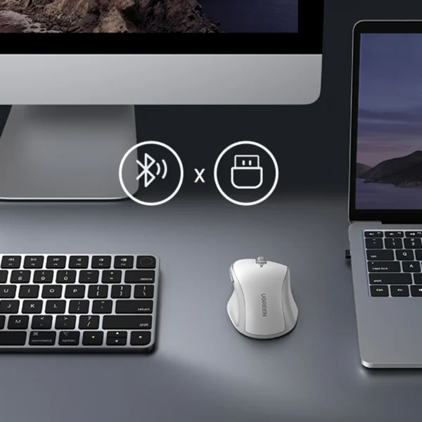 Ugreen MU101 ergonomic wireless mouse Bluetooth / 2.4 GHz - whiteeng