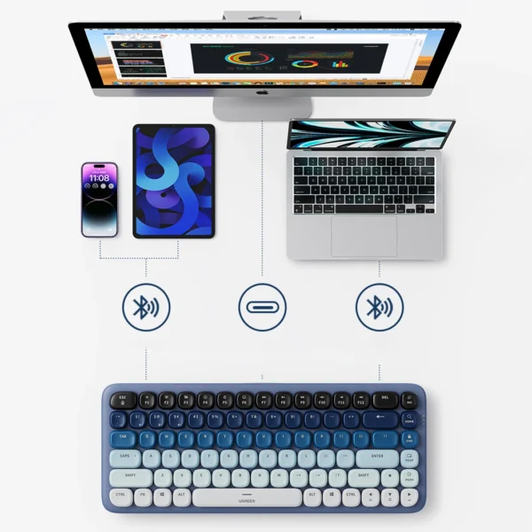 Ugreen KU101 Bluetooth/USB-C Wireless Mechanical Keyboard with Backlight - Blueeng