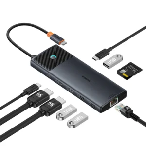 HUB 10in1 Baseus Metal Gleam Series USB-C to USB-C PD / USB-C / 3x USB-A / 2x HDMI / RJ-45 / SD / TF - blackeng