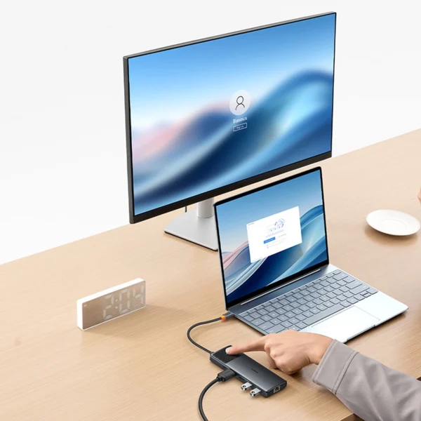 HUB 10in1 Baseus Metal Gleam Series USB-C to USB-C PD / USB-C / 3x USB-A / 2x HDMI / RJ-45 / SD / TF - blackeng