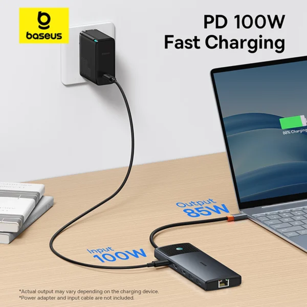 HUB 10in1 Baseus Metal Gleam Series USB-C to USB-C PD / USB-C / 3x USB-A / 2x HDMI / RJ-45 / SD / TF - blackeng