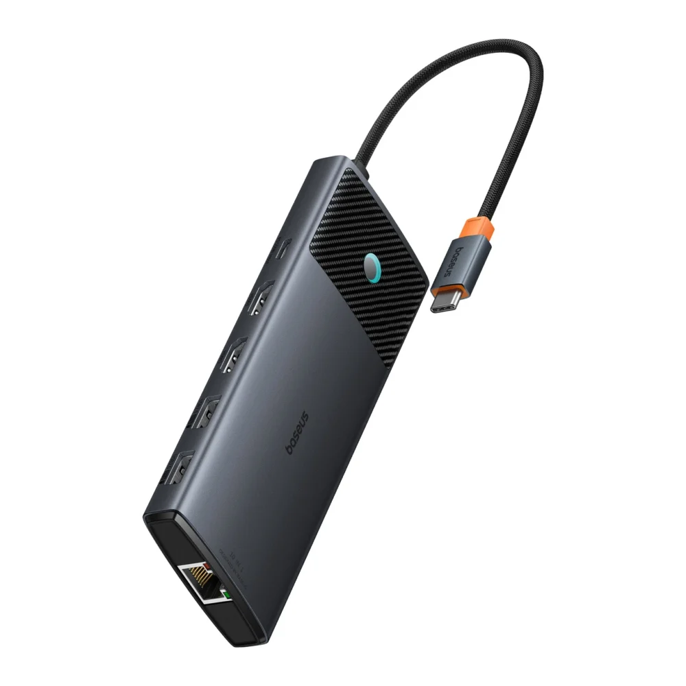 HUB 10in1 Baseus Metal Gleam Series USB-C to USB-C PD / USB-C / 3x USB-A / 2x HDMI / RJ-45 / SD / TF - blackeng