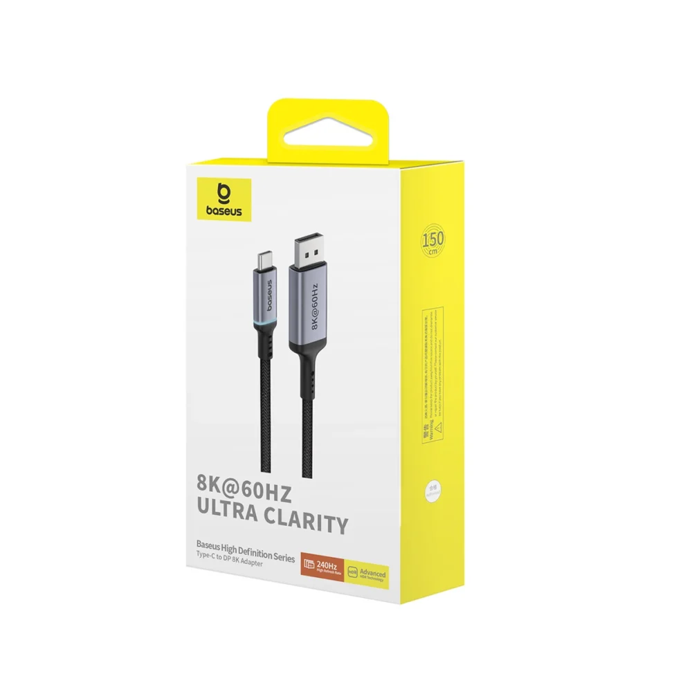 Baseus High Definition Series USB-C to DisplayPort 1.4 8K 60Hz Unidirectional Cable 1.5m - Blackeng