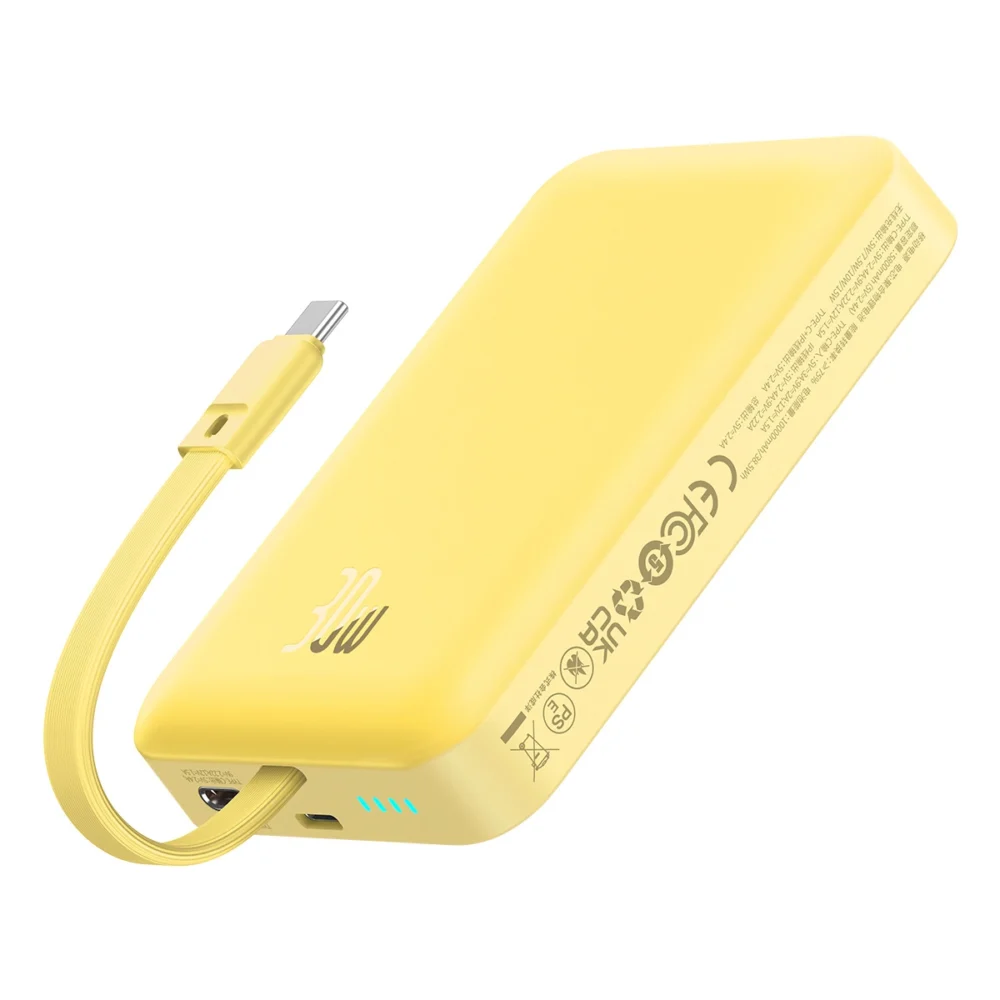 Baseus Magnetic Mini MagSafe 10000mAh 30W powerbank with built-in USB-C cable - yellow + Baseus Simple Series USB-C - USB-C 60W 0.3m cableeng