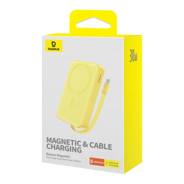 Baseus Magnetic Mini MagSafe 10000mAh 30W powerbank with built-in USB-C cable - yellow + Baseus Simple Series USB-C - USB-C 60W 0.3m cableeng