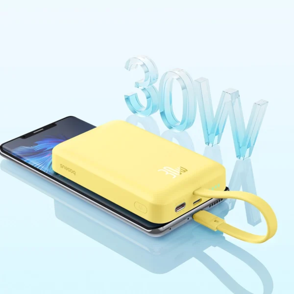 Baseus Magnetic Mini MagSafe 10000mAh 30W powerbank with built-in USB-C cable - yellow + Baseus Simple Series USB-C - USB-C 60W 0.3m cableeng