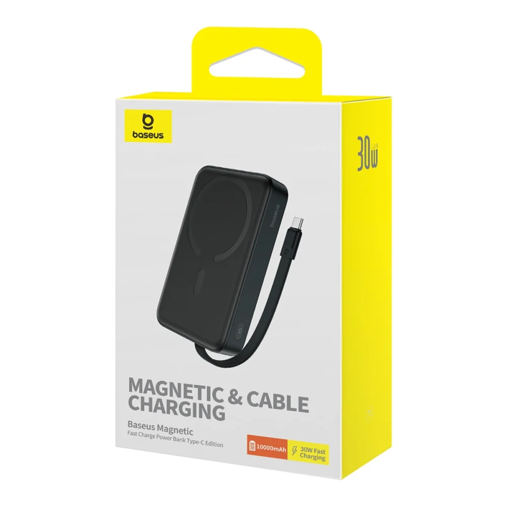 Baseus Magnetic Mini MagSafe 10000mAh 30W powerbank with built-in USB-C cable - black + Baseus Simple Series USB-C - USB-C 60W 0.3m cableeng