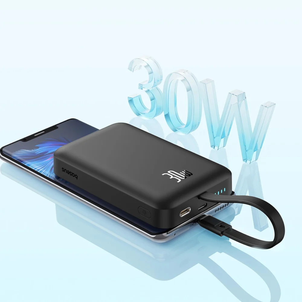 Baseus Magnetic Mini MagSafe 10000mAh 30W powerbank with built-in USB-C cable - black + Baseus Simple Series USB-C - USB-C 60W 0.3m cableeng