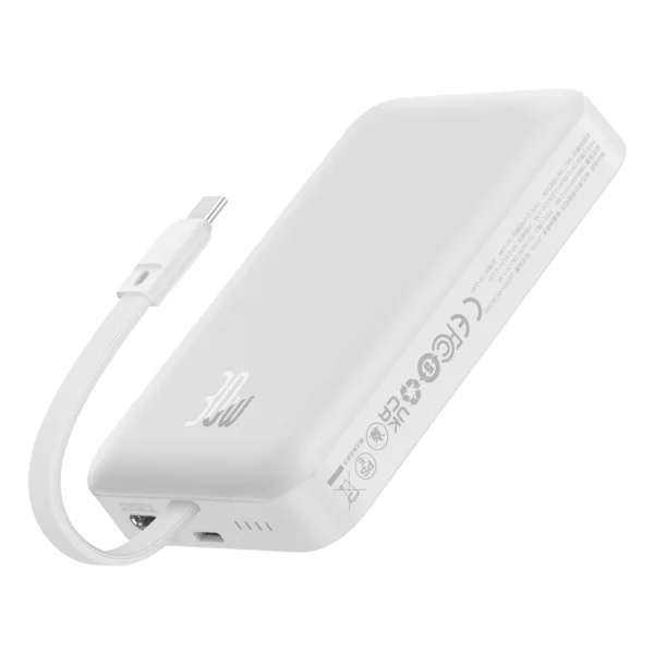 Baseus Magnetic Mini MagSafe 10000mAh 30W powerbank with built-in USB-C cable - white + Baseus Simple Series USB-C - USB-C 60W 0.3m cableeng