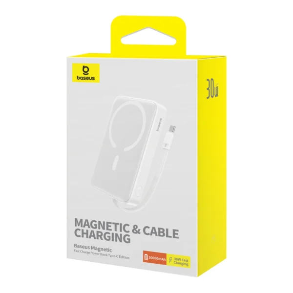 Baseus Magnetic Mini MagSafe 10000mAh 30W powerbank with built-in USB-C cable - white + Baseus Simple Series USB-C - USB-C 60W 0.3m cableeng