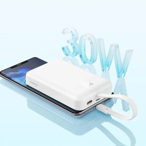Baseus Magnetic Mini MagSafe 10000mAh 30W powerbank with built-in USB-C cable - white + Baseus Simple Series USB-C - USB-C 60W 0.3m cableeng