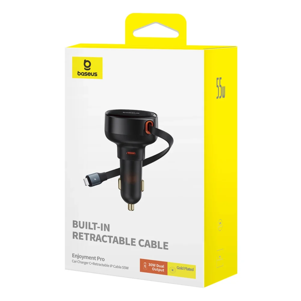 Baseus Enjoyment Pro USB-C (female) / Lightning (male) 60W car charger - blackeng