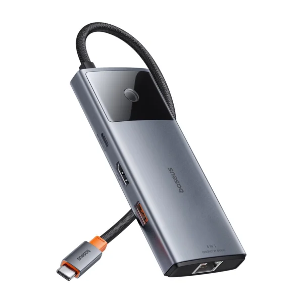 USB HUB 6in1 Baseus Metal Gleam Series II USB-A/USB-C/USB-C PD/HDMI/RJ45 - blackeng